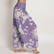 Buddha Stones Blooming Budding Flowers Pattern Women's Elastic Waist Harem Pants