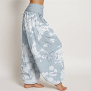 Buddha Stones Blooming Budding Flowers Pattern Women's Elastic Waist Harem Pants