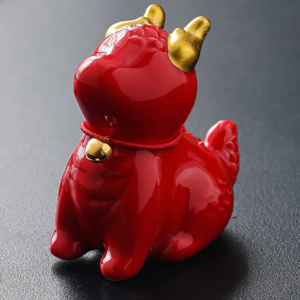 Buddha Stones Dragon Bell Healing Ceramic Incense Burner Desk Decoration Incense Burner & Tea Pet BS Red Dragon Bell 5.1*3.3*5.6cm