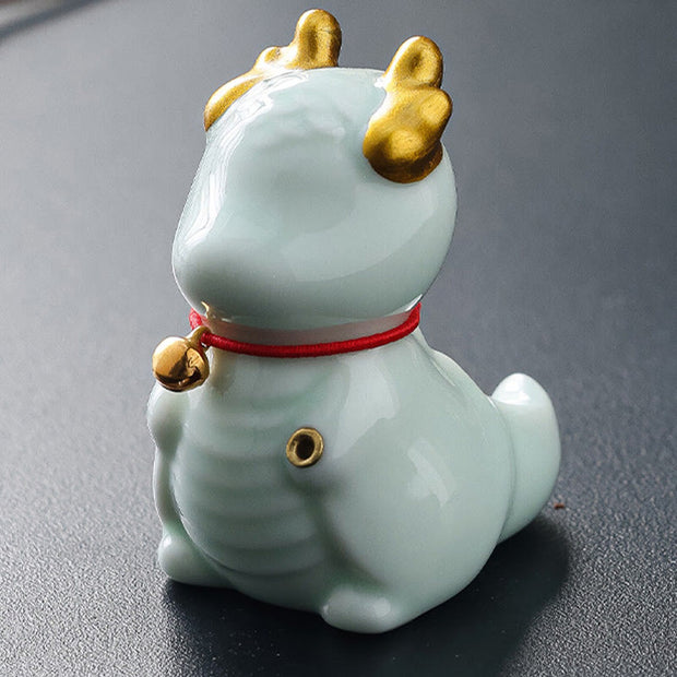 Buddha Stones Dragon Bell Healing Ceramic Incense Burner Desk Decoration Incense Burner & Tea Pet BS Lightblue Dragon Bell 5.4*3.5*6cm