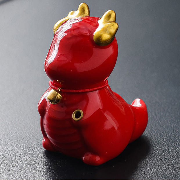 Buddha Stones Dragon Bell Healing Ceramic Incense Burner Desk Decoration Incense Burner & Tea Pet BS Red Dragon Bell 5.4*3.5*6cm