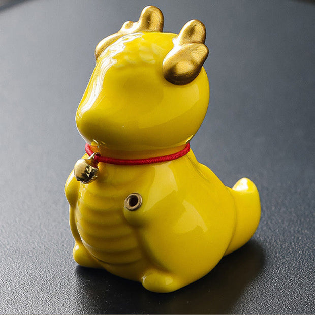 Buddha Stones Dragon Bell Healing Ceramic Incense Burner Desk Decoration Incense Burner & Tea Pet BS Yellow Dragon Bell 5.4*3.5*6cm