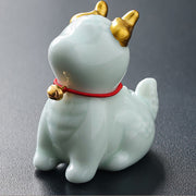 Buddha Stones Dragon Bell Healing Ceramic Incense Burner Desk Decoration Incense Burner & Tea Pet BS Lightblue Dragon Bell 5.1*3.3*5.6cm