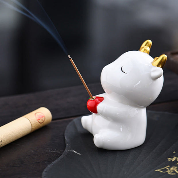 Buddha Stones Cute Deer Holder Healing Ceramic Incense Burner Desk Decoration Incense Burner & Tea Pet BS 4