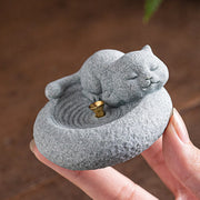 Buddha Stones Cute Lazy Standing Cat Healing Incense Burner Desk Decoration Incense Burner BS 25