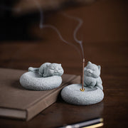 Buddha Stones Cute Lazy Standing Cat Healing Incense Burner Desk Decoration