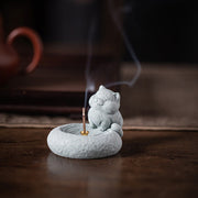 Buddha Stones Cute Lazy Standing Cat Healing Incense Burner Desk Decoration