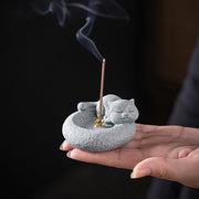 Buddha Stones Cute Lazy Standing Cat Healing Incense Burner Desk Decoration