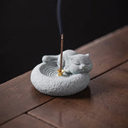 Buddha Stones Cute Lazy Standing Cat Healing Incense Burner Desk Decoration Incense Burner BS 21