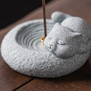 Buddha Stones Cute Lazy Standing Cat Healing Incense Burner Desk Decoration Incense Burner BS 23