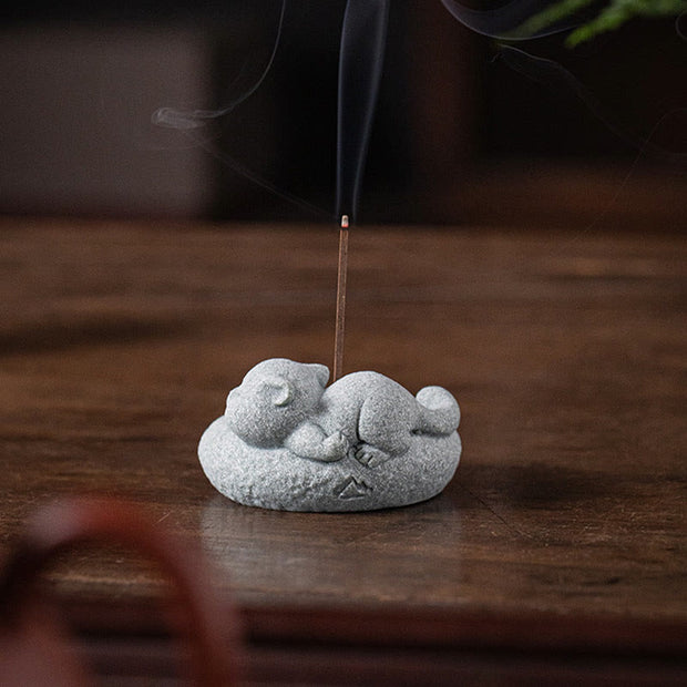 Buddha Stones Cute Lazy Standing Cat Healing Incense Burner Desk Decoration Incense Burner BS 16