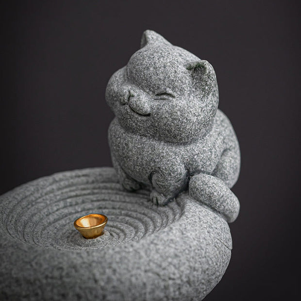 Buddha Stones Cute Lazy Standing Cat Healing Incense Burner Desk Decoration Incense Burner BS 9