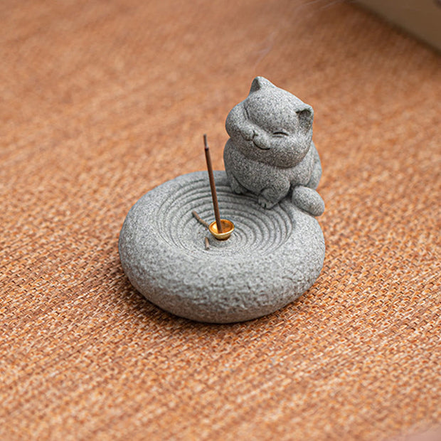 Buddha Stones Cute Lazy Standing Cat Healing Incense Burner Desk Decoration Incense Burner BS 4