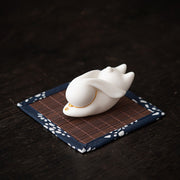 Buddha Stones Flying Rabbit Bamboo Mat Healing Ceramic Incense Burner Desk Decoration Incense Burner BS White Rabbit Bamboo Mat 7.6*3.7*4.5cm