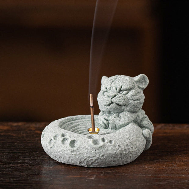 Buddha Stones Chinese Zodiac Healing Incense Burner Desk Decoration Incense Burner BS Tiger 7.3*6.3*4.6cm