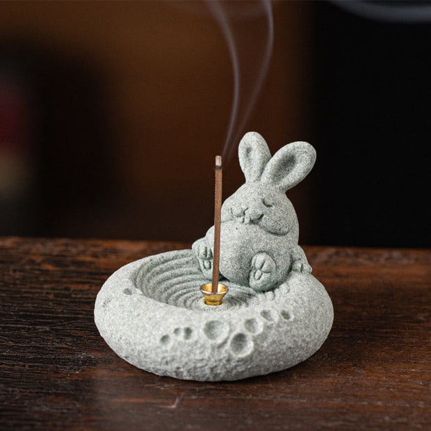 Buddha Stones Chinese Zodiac Healing Incense Burner Desk Decoration Incense Burner BS Rabbit 6.7*6.3*5.3cm