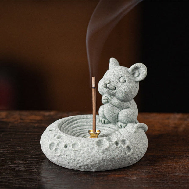 Buddha Stones Chinese Zodiac Healing Incense Burner Desk Decoration Incense Burner BS Rat 6.7*6.3*5.3