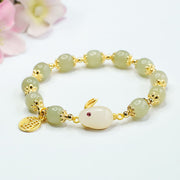 Buddha Stones Natural Hetian Jade Fu Character Fu Brand Rabbit Abundance Bracelet