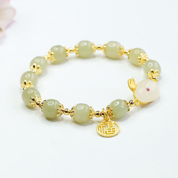 Buddha Stones Natural Hetian Jade Fu Character Fu Brand Rabbit Abundance Bracelet