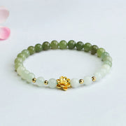 Buddha Stones Natural Hetian Jade Gradient Lotus Abundance Bracelet