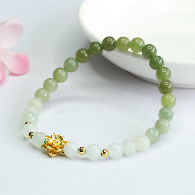 Buddha Stones Natural Hetian Jade Gradient Lotus Abundance Bracelet