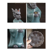 Buddha Stones Praying Dragon King Lotus Base Fu Character Ceramic Healing Incense Burner Desk Decoration