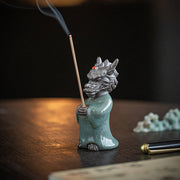 Buddha Stones Praying Dragon King Lotus Base Fu Character Ceramic Healing Incense Burner Desk Decoration Incense Burner BS 13