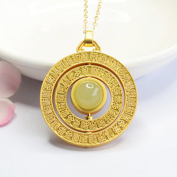 Buddha Stones Hetian Jade Hundred Blessings Fu Character Luck Rotatable Necklace Pendant