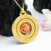 Buddha Stones Hetian Jade Hundred Blessings Fu Character Luck Rotatable Necklace Pendant Necklaces & Pendants BS 4