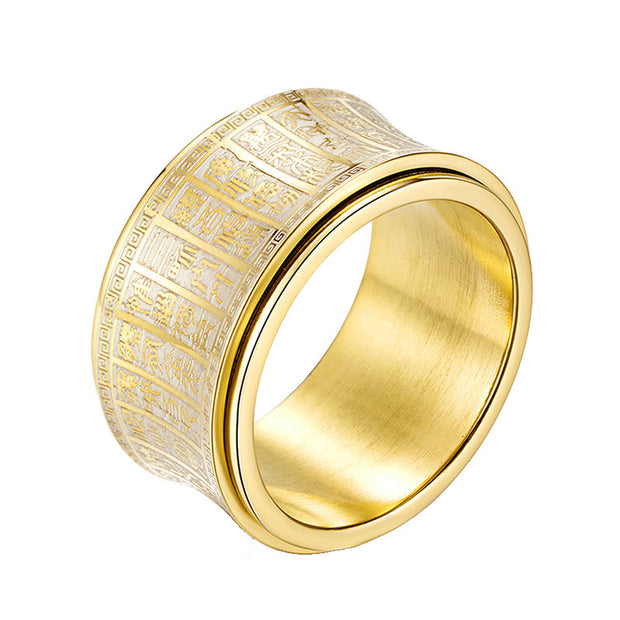 FREE Today: Strengthen Balance Tibetan Script Golden Light Mantra Titanium Steel Rotatable Ring