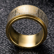 Buddha Stones Tibetan Seal Script Golden Light Mantra Titanium Steel Spinner Balance Ring Ring BS 1