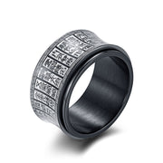 Buddha Stones Tibetan Seal Script Golden Light Mantra Titanium Steel Spinner Balance Ring Ring BS 10