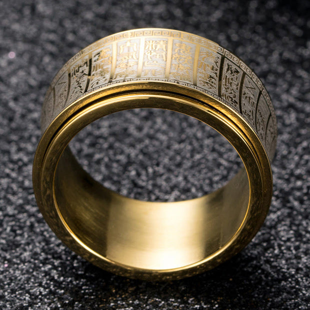 FREE Today: Strengthen Balance Tibetan Script Golden Light Mantra Titanium Steel Rotatable Ring