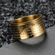 Buddha Stones Tibetan Miniature Scriptures Heart Sutra Titanium Steel Spinner Balance Ring Ring BS 8