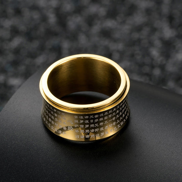 Buddha Stones Tibetan Miniature Scriptures Heart Sutra Titanium Steel Spinner Balance Ring Ring BS Golden US12