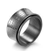 Buddha Stones Tibetan Miniature Scriptures Heart Sutra Titanium Steel Spinner Balance Ring Ring BS 3