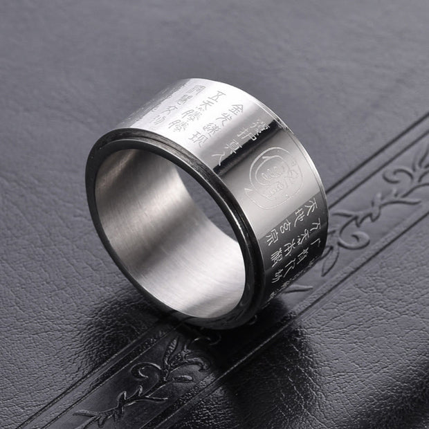 Buddha Stones Tibetan Golden Light Mantra Titanium Steel Smooth Surface Spinner Balance Ring