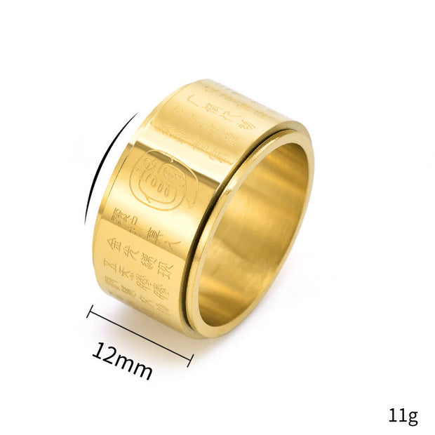 Buddha Stones Tibetan Golden Light Mantra Titanium Steel Smooth Surface Spinner Balance Ring Ring BS 7