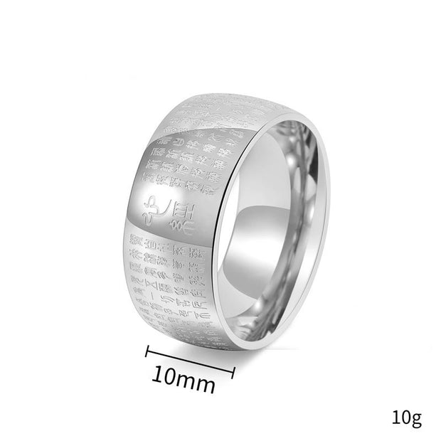 Buddha Stones Tibetan Seal Heart Sutra Titanium Steel Balance Ring Ring BS 13