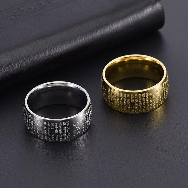 Buddha Stones Tibetan Seal Heart Sutra Titanium Steel Balance Ring Ring BS 22