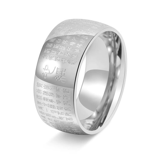 Buddha Stones Tibetan Seal Heart Sutra Titanium Steel Balance Ring Ring BS 12