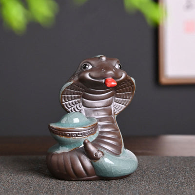 Buddha Stones Year Of The Snake Ingot Fu Character Ceramic Home Decoration Decorations BS Ingot Snke 7.8*7.3*9.4cm