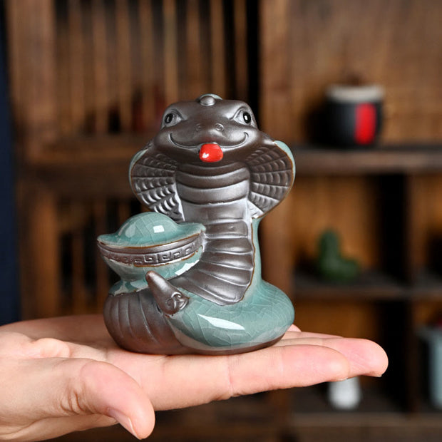 Buddha Stones Year Of The Snake Ingot Fu Character Ceramic Home Decoration Decorations BS 14