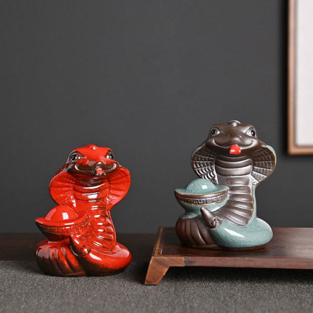 Buddha Stones Year Of The Snake Ingot Fu Character Ceramic Home Decoration Decorations BS 23