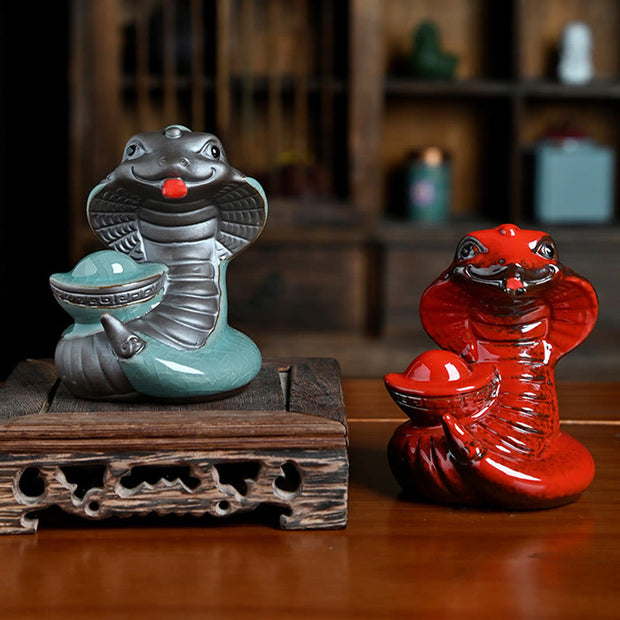 Buddha Stones Year Of The Snake Ingot Fu Character Ceramic Home Decoration