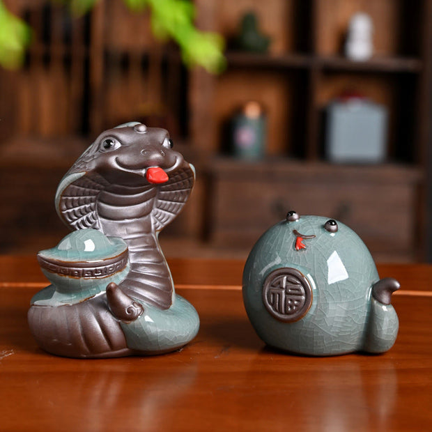 Buddha Stones Year Of The Snake Ingot Fu Character Ceramic Home Decoration Decorations BS 1