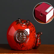 Buddha Stones Year Of The Snake Ingot Fu Character Ceramic Home Decoration Decorations BS Red Fu Snake 6.8*6.1*6cm