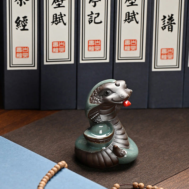 Buddha Stones Year Of The Snake Ingot Fu Character Ceramic Home Decoration Decorations BS 9