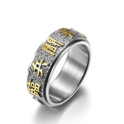 Buddha Stones Tibetan The Nine-word Mantra Yin Yang Pattern Titanium Steel Spinner Balance Ring Ring BS 4