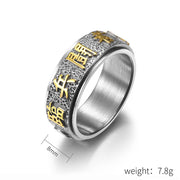 Buddha Stones Tibetan The Nine-word Mantra Yin Yang Pattern Titanium Steel Spinner Balance Ring